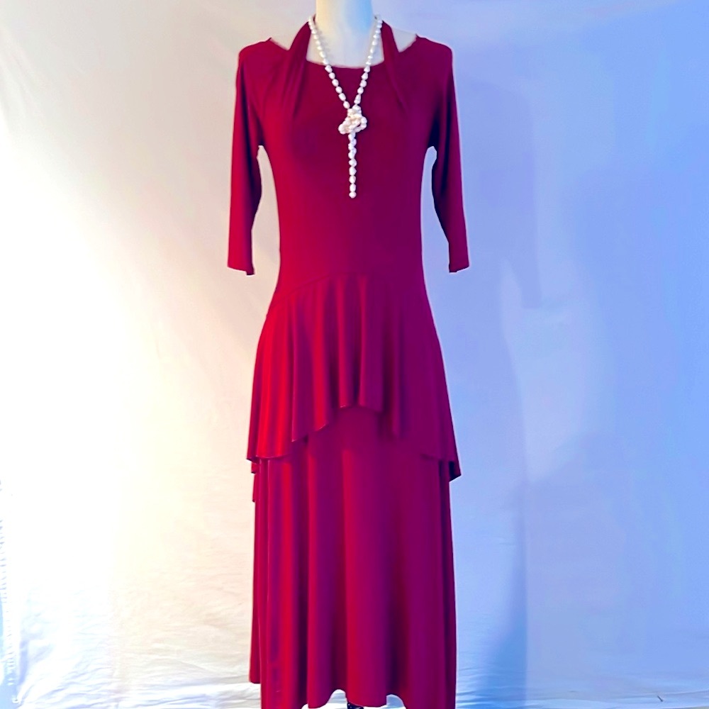 Flattering Peplum Dress in Burnt Red from Testimony Los Angeles